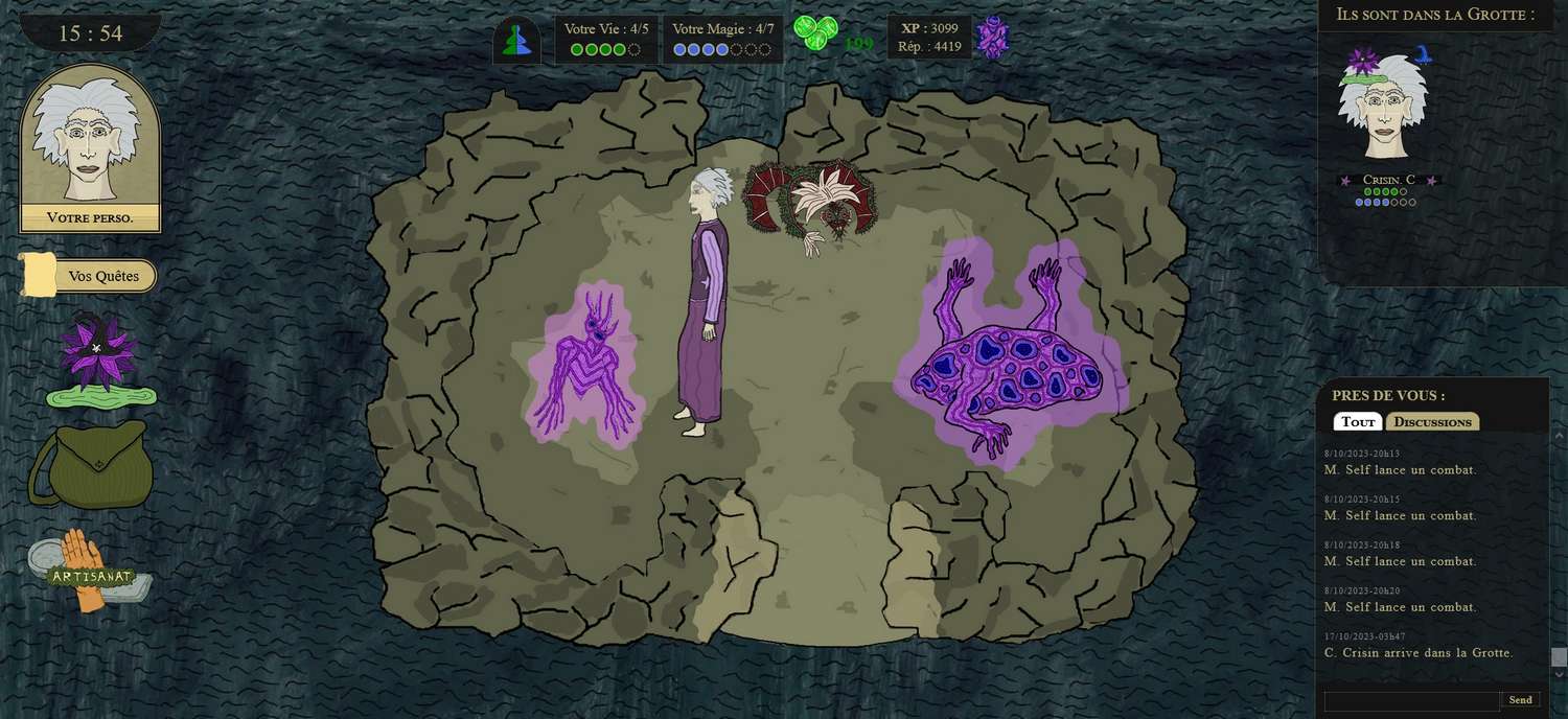 Ecran de jeu du jeu vidéo Erentis dans la grotte aux lamentations.